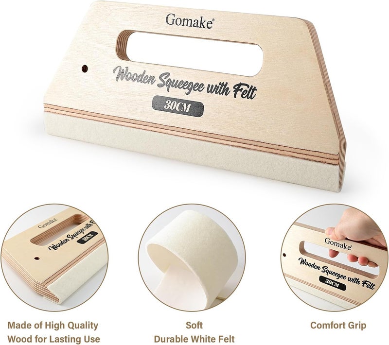 Gomake Wallpaper Smoothing Tool Large Wooden Squeegee with Felt for Large Film Application,Floor Graphics Installing,Doors and Windows Decal Applications - Image 3